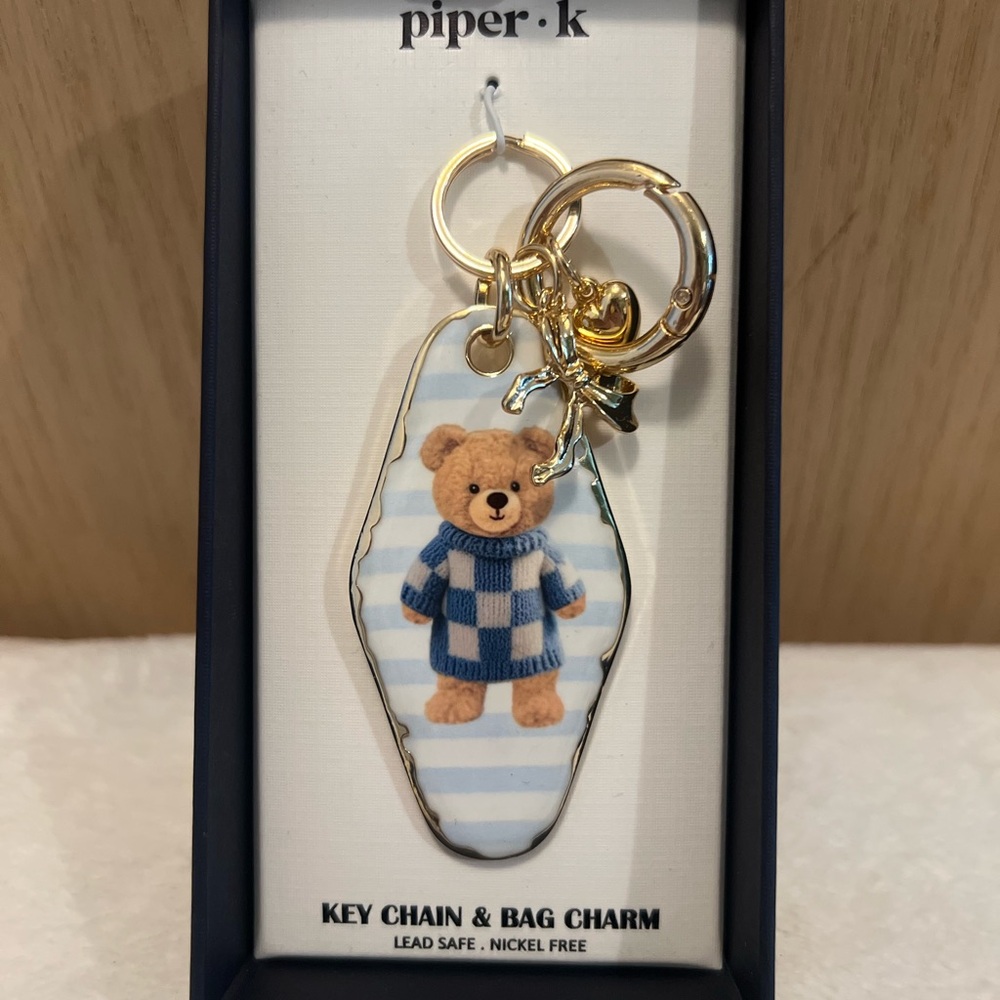Piper K Gold and Blue Bear Bag Charm